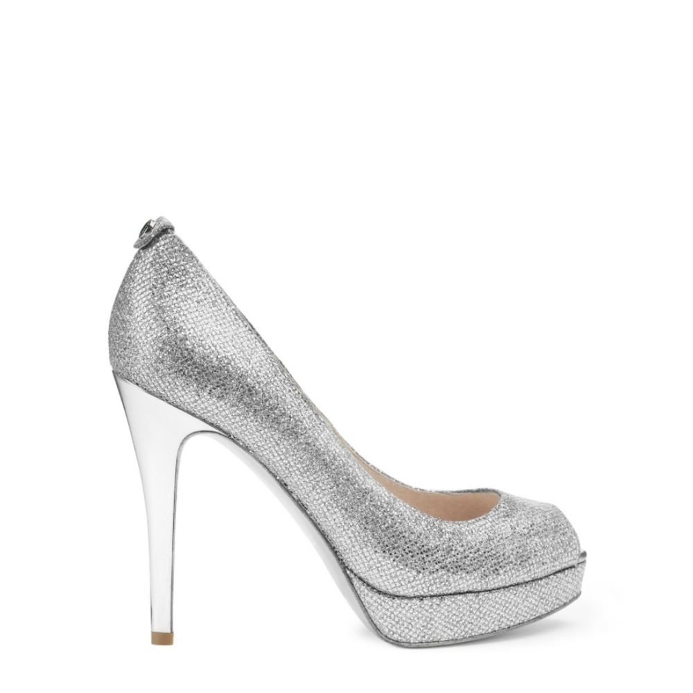 Michael Kors Glitter Platform Heels, Silver - Size 7